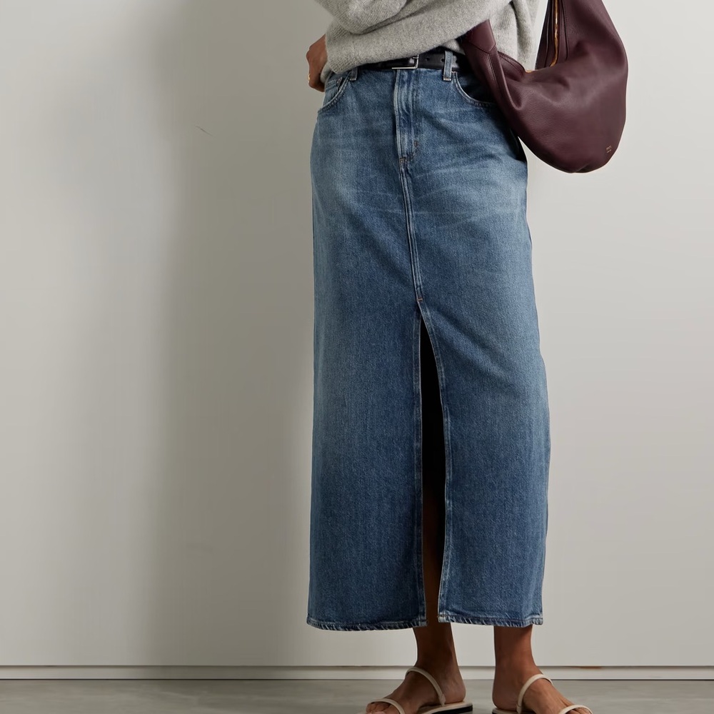 Agolde Denim Maxi Skirt with Front Slit - Blue